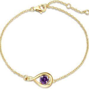 Love Bracelet 925 Sterling Silver Infinity Birthstone Bracelet- Gold Amethyst